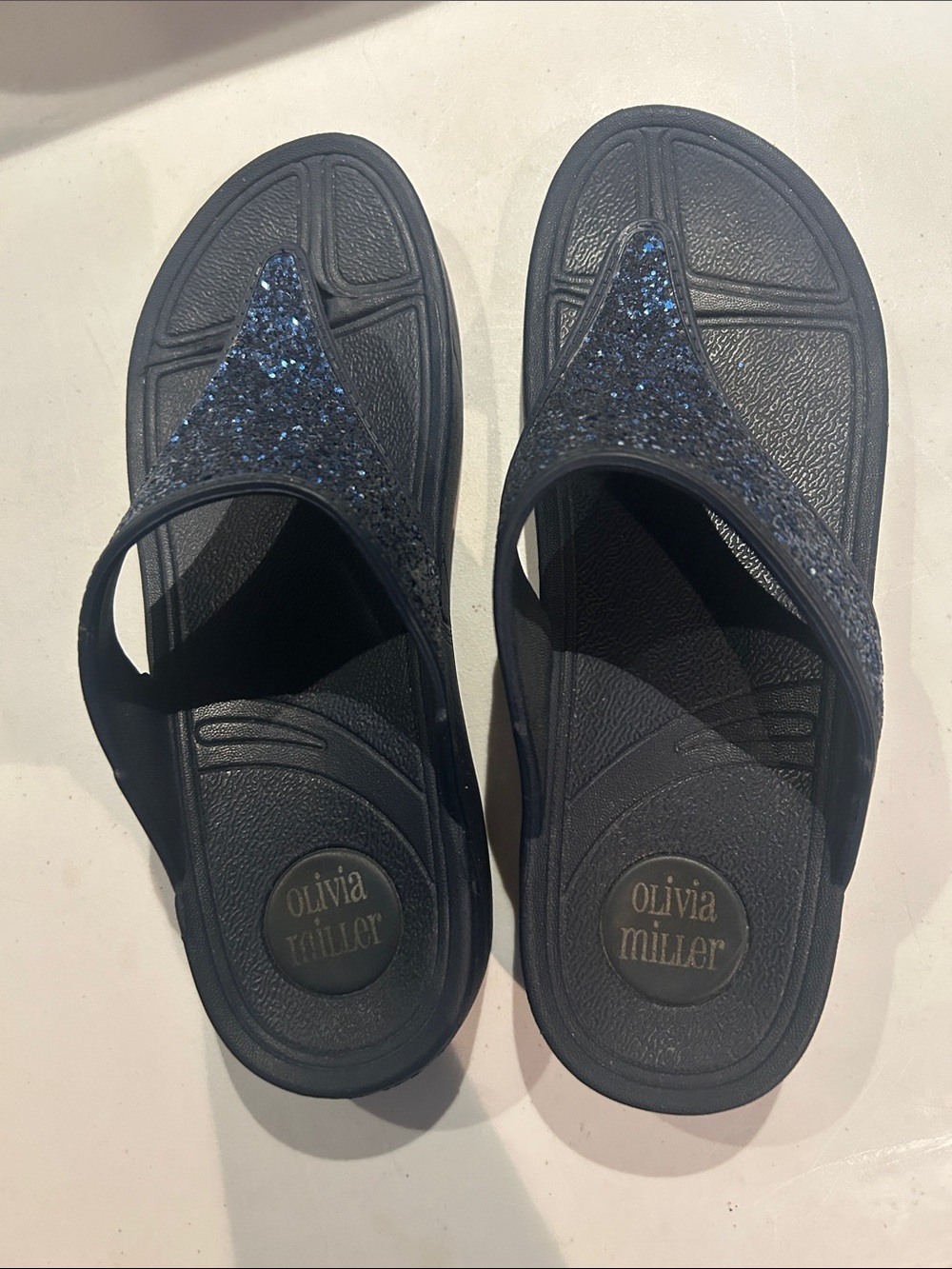 Olivia Miller Navy Sparkle Thong Sandals